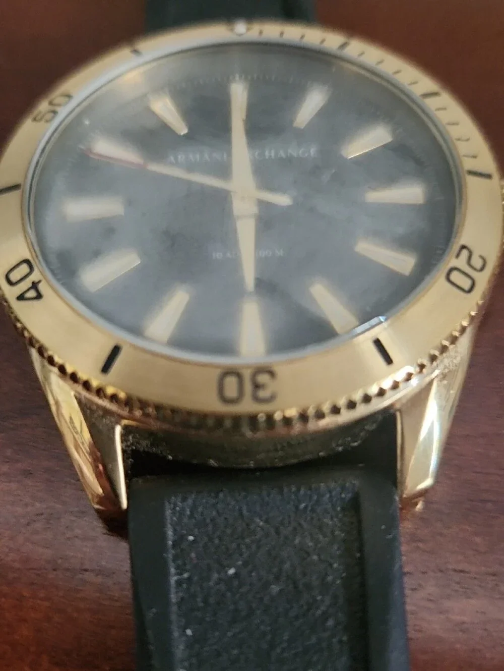 Armani Exchange Gold-Tone Bezel Black Dial Men's Watch